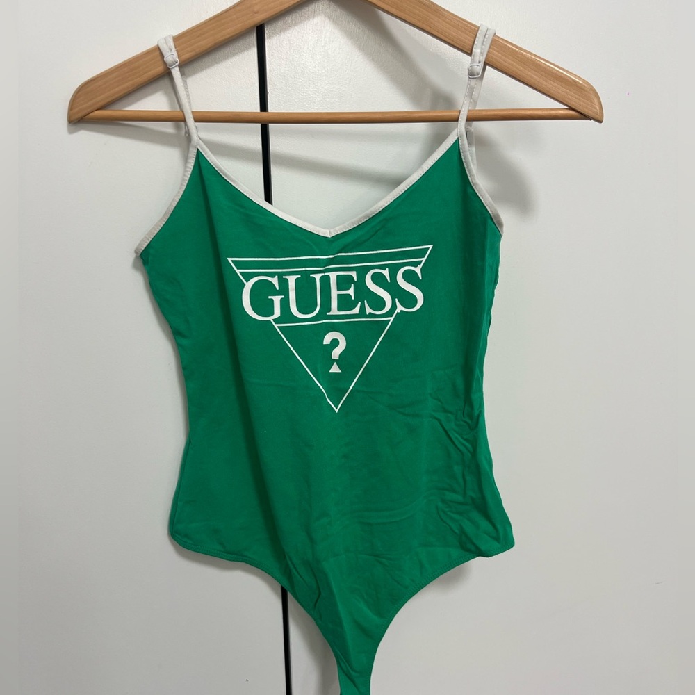 Guess Green and White Logo Bodysuit